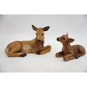 Vintage Deer and Fawn Figurine Pair Made in USA Resin Woodland Decor